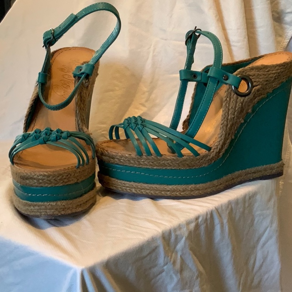Naughty Monkey Teal Wedge Heels